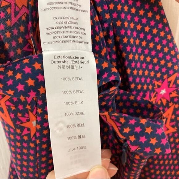 BIMBA&LOLA Skirt EU 40/M Silk Stars A-Line Pleated Silver Hot-Pink Coral Purple - Picture 6 of 9